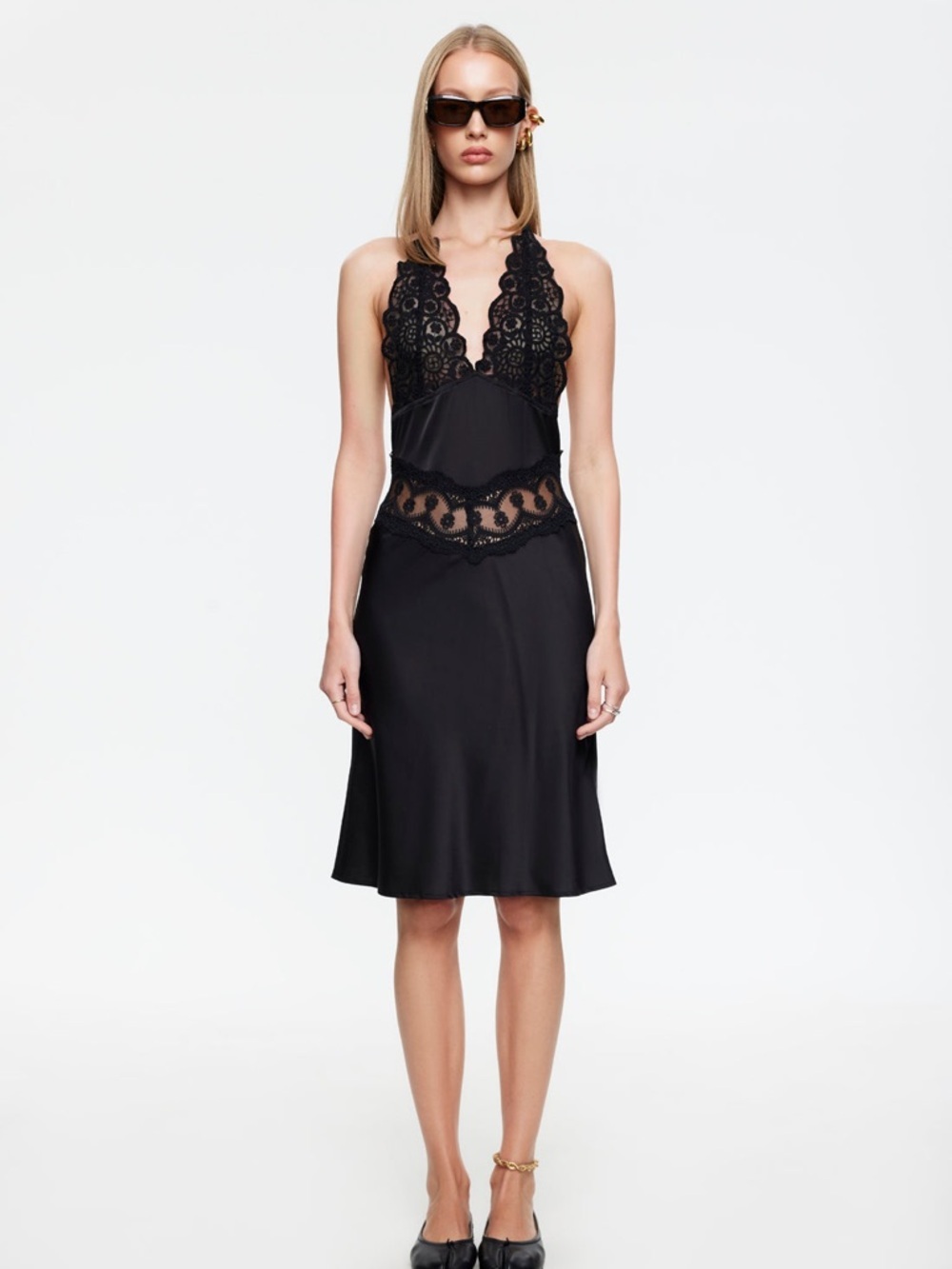 Lioness Black Lace Solana Midi Dress Medium